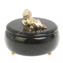 Шкатулка &amp;quot;Лев&amp;quot; из черного змеевика 15х15х12 см