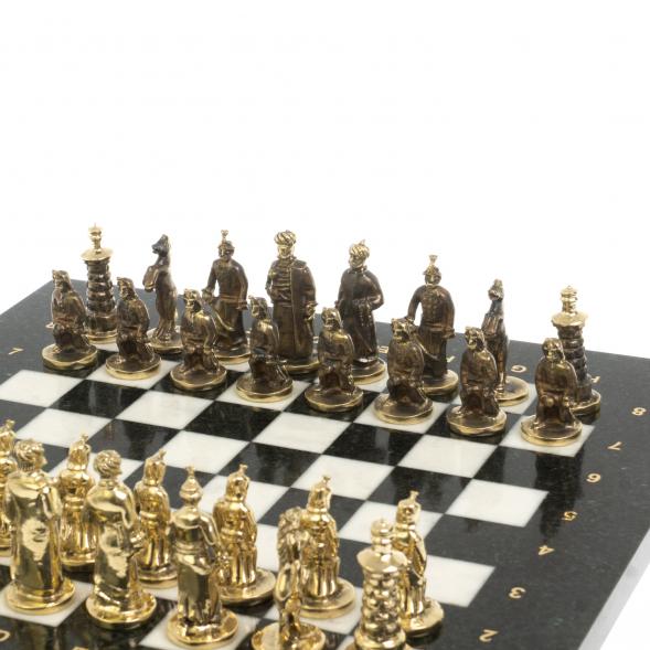 Шахматы бронзовые &amp;quot;Турецкие&amp;quot; доска 32х32 см мрамор змеевик 127554