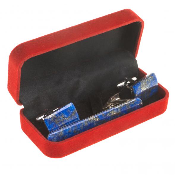 Набор запонки прямоугольные и зажим для галстука лазурит 123846