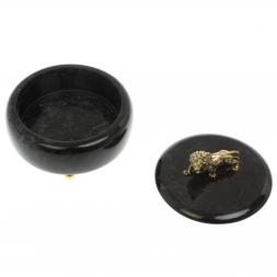 Шкатулка "Лев" из черного змеевика 15х15х11 см