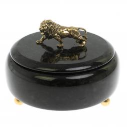 Шкатулка "Лев" из черного змеевика 15х15х11 см