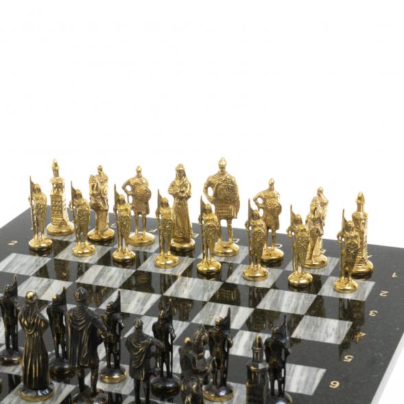 Шахматы &amp;quot;Русские&amp;quot; бронза доска 40х40 см серый мрамор змеевик 127556