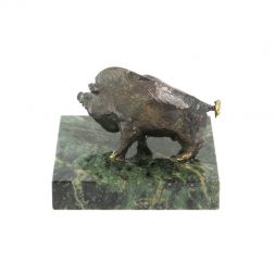 Статуэтка &amp;quot;Кабан&amp;quot; бронза патина змеевик