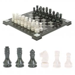 Шахматы "Турнирные" доска 41х41 см белый мрамор, змеевик