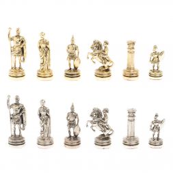 Шахматы "Римляне" фигуры золото / серебро доска 28х28 см из мрамора и змеевика