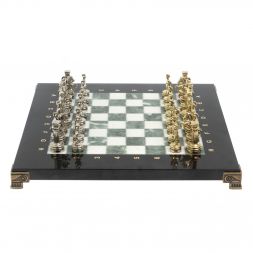Шахматы "Римляне" фигуры золото / серебро доска 28х28 см из мрамора и змеевика