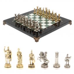 Шахматы "Римляне" фигуры золото / серебро доска 28х28 см из мрамора и змеевика