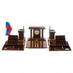 Настольный набор &amp;quot;Кабинетный&amp;quot; камень обсидиан коричневый