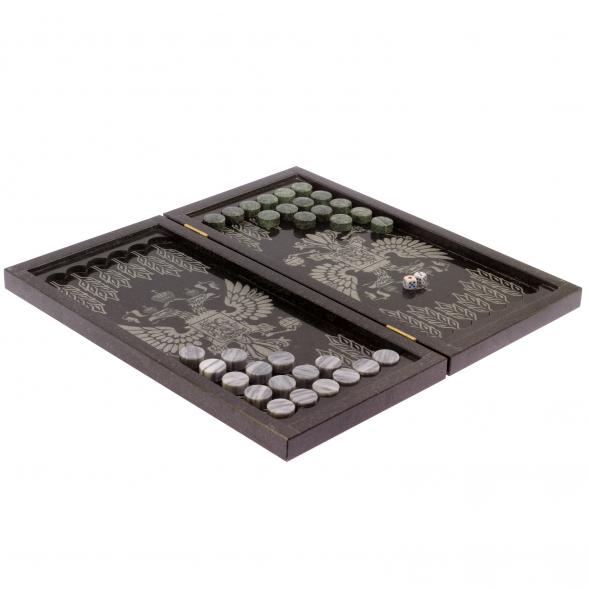 Нарды с гравировкой &amp;quot;Орел / герб РФ&amp;quot; камень гранит 125954