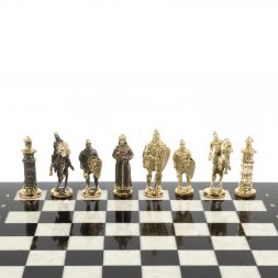 Шахматы "Богатыри" из бронзы и мрамора доска 44х44 см