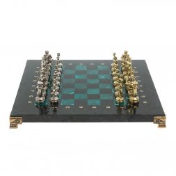 Шахматы "Римляне" фигуры золото / серебро доска 28х28 см из змеевика