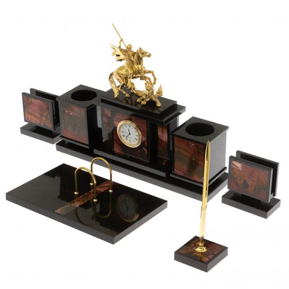 Настольный набор &amp;quot;Георгий Победоносец&amp;quot; из яшмы 129789