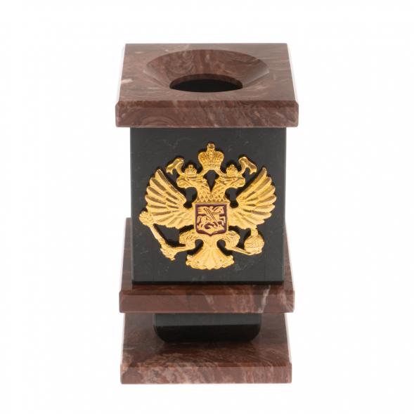 Подставка-стакан для ручек и карандашей из лемезита с Гербом РФ 129977