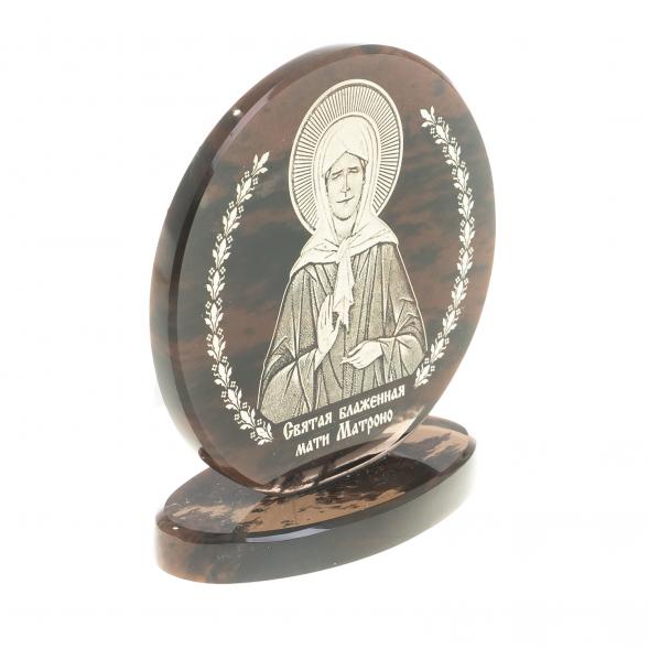 Икона настольная &amp;quot;Св. Матрона Московская&amp;quot; камень обсидиан 6х2,5х6,5 см 123020