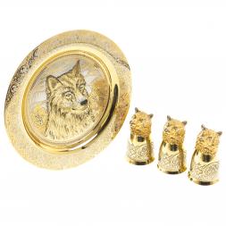 Подарочный набор &amp;quot;Волк&amp;quot; тарелка и 3 стопки перевертыша Златоуст