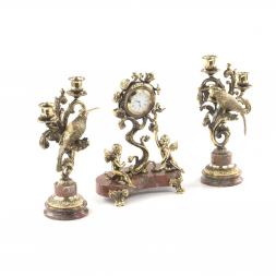 Каминные часы &amp;quot;Ангелы&amp;quot; с канделябрами из бронзы