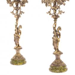 Бронзовые канделябры &amp;quot;Диана&amp;quot; 10 свечей на подставке из змеевика