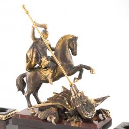 Настольный набор "Георгий Победоносец" камень яшма бронза