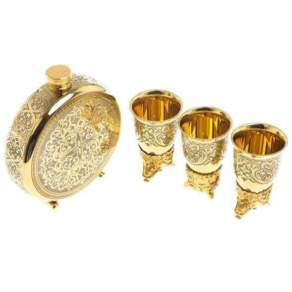 Подарочный набор &amp;quot;Волк&amp;quot; фляжка и 3 стопки перевертыша Златоуст 123674