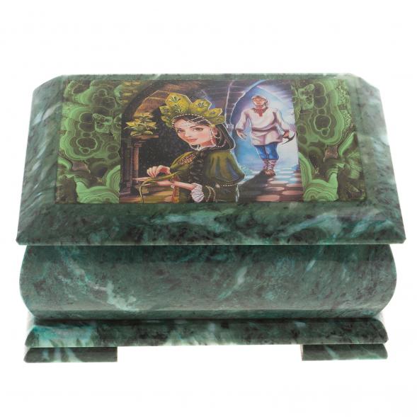 Шкатулка &amp;quot;Хозяйка медной горы и Данила мастер&amp;quot; змеевик 20х12,5х10,3 см 124663
