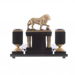 Настольный набор &amp;quot;Лев с шаром&amp;quot; камень малахит