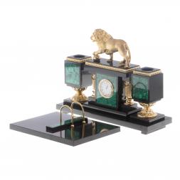 Настольный набор &amp;quot;Лев с шаром&amp;quot; камень малахит