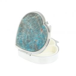 Таблетница "Сердце" на 3 отделения голубой апатит цвет серебро