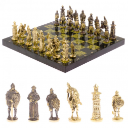 Шахматы настольные &amp;quot;Богатыри&amp;quot; змеевик бронза 40х40 см