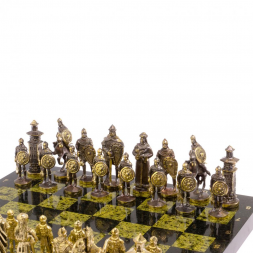 Шахматы настольные &amp;quot;Богатыри&amp;quot; змеевик бронза 40х40 см