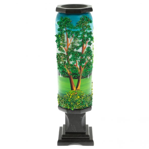 Ваза &amp;quot;Летний пейзаж&amp;quot;  из черного змеевика 8х8х29 см 129323