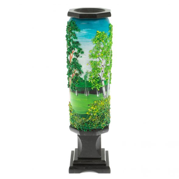 Ваза &amp;quot;Летний пейзаж&amp;quot;  из черного змеевика 8х8х29 см 129323