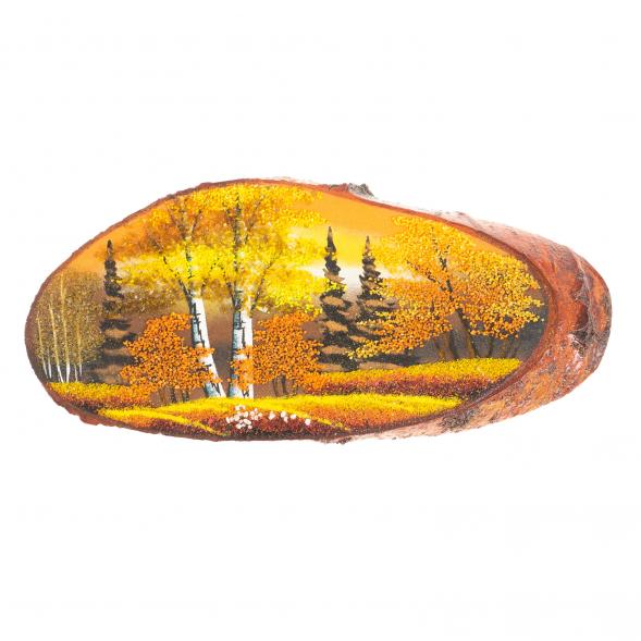 Картина на срезе дерева &amp;quot;Осень янтарная&amp;quot; 30-35 см рисунок из каменной крошки 122576