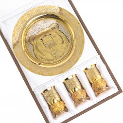 Подарочный набор &amp;quot;Медведь&amp;quot; тарелка и 3 стопки перевертыша Златоуст