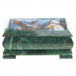 Шкатулка с иллюстрацией &amp;quot;Горные орлы&amp;quot; камень змеевик 17,5х9,5х7,5 см