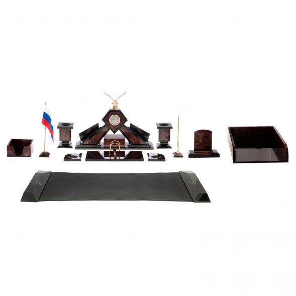 Письменный набор из лемезита &amp;quot;Орел&amp;quot; с лотком для бумаг А4 и бюваром 124524