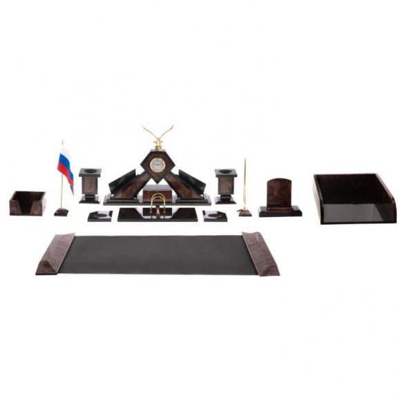 Письменный набор из лемезита &amp;quot;Орел&amp;quot; с лотком для бумаг А4 и бюваром 124524