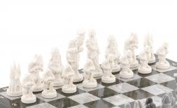 Сувенирные шахматы &amp;quot;Средневековье&amp;quot; камень мрамор змеевик 40х40 см