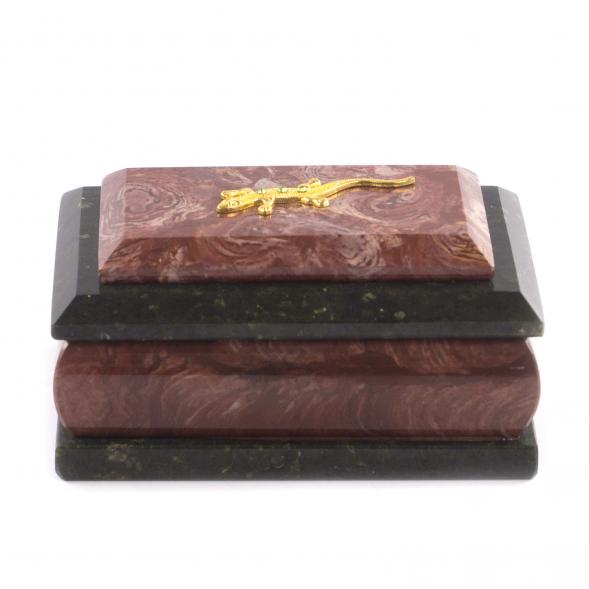 Шкатулка из камня лемезит с ящеркой 12х7,5х6 см 121547