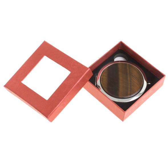 Зеркало круглое из камня тигровый глаз цвет серебро 122773