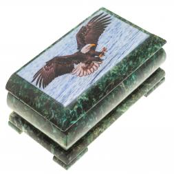 Шкатулка с иллюстрацией "Парящий орел" камень змеевик 17,5х9,5х7,5 см