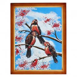 Картина &amp;quot;Снегири&amp;quot; багет дерево 36х46 см, каменная крошка