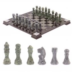 Шахматы с гравировкой "Турнирные" доска 36х36 см серый мрамор, змеевик