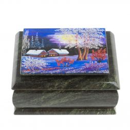 Шкатулка с рисунком &amp;quot;Зимняя ночь&amp;quot; из змеевика 16х12х7,5 см