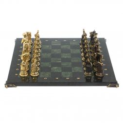 Подарочные шахматы "Деревенские" фигуры бронза, доска змеевик 40х40 см