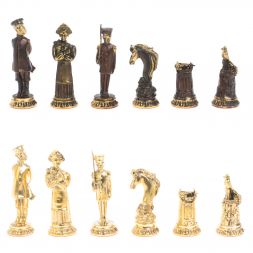 Подарочные шахматы "Деревенские" фигуры бронза, доска змеевик 40х40 см