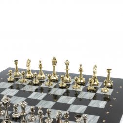 Шахматы подарочные "Стаунтон" доска 36х36 см / серый мрамор