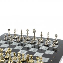 Шахматы подарочные "Стаунтон" доска 36х36 см / серый мрамор