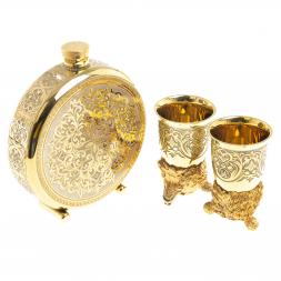 Подарочный набор &amp;quot;Медведь&amp;quot; фляжка и 2 стопки перевертыша Златоуст