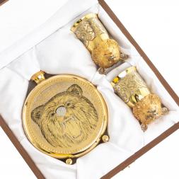 Подарочный набор &amp;quot;Медведь&amp;quot; фляжка и 2 стопки перевертыша Златоуст