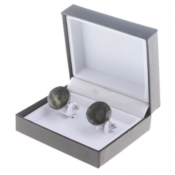 Запонки камень актиновит круглые 124445